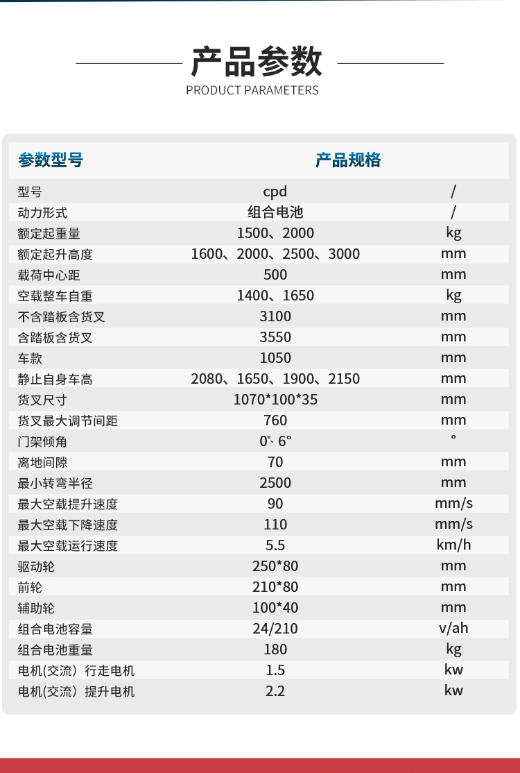 揚(yáng)子平衡重?zé)o腿式全自動(dòng)堆高車(chē)YZ-CPD-J系列(圖5)